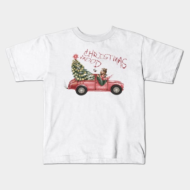 Christmas red car Kids T-Shirt by Sidfamily